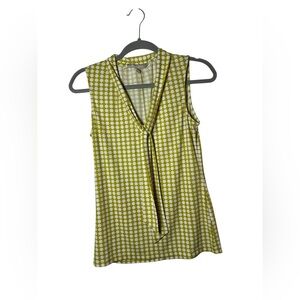 Banana Republic Sleeveless Tie Neck Blouse Green White Geometric Print Size XS